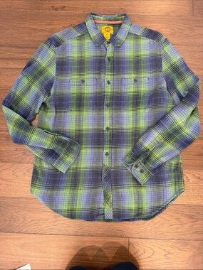 Stapleford Green and Blue Plaid Men's Button-Up Shirt Size Large - C69-120